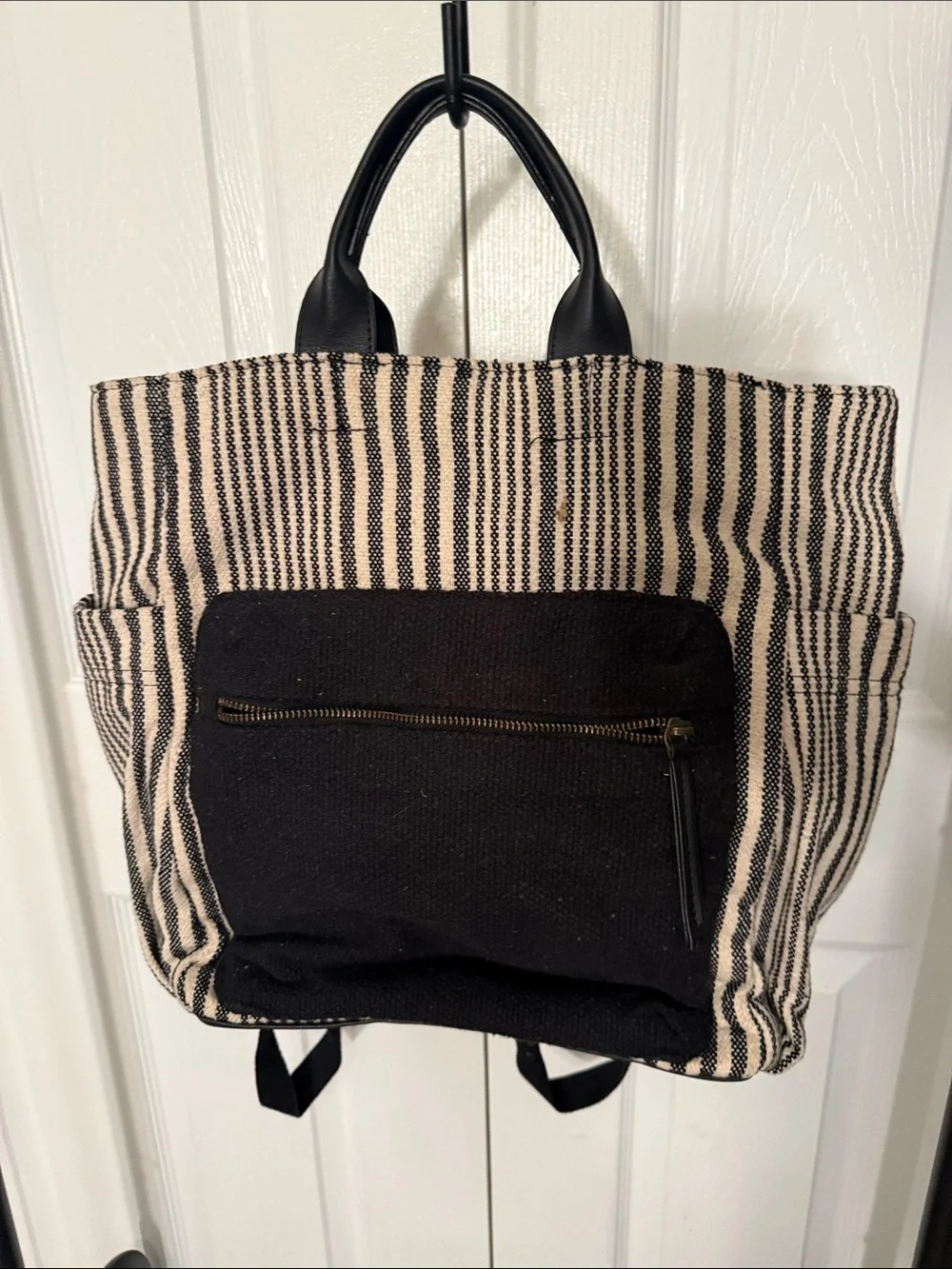 Universal Thread Black and Cream Striped Canvas Backpack Tote
